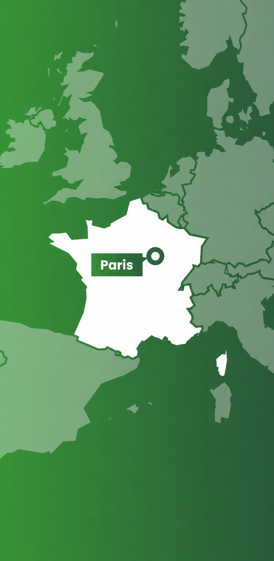France on a map of Europe, with Paris marked